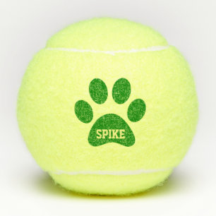 Green Pet Paw Print Personalized Name Toy Tennis Balls