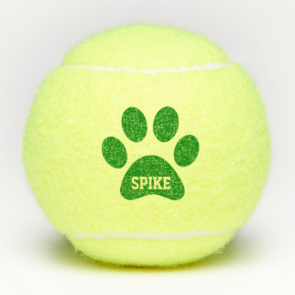 Green Pet Paw Print Personalized Name Toy Tennis Balls