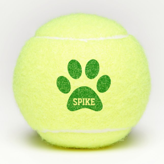 Green Pet Paw Print Personalized Name Toy Tennis Balls (Front)