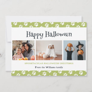 Green Pet Paws Photo Happy Halloween  Holiday Card