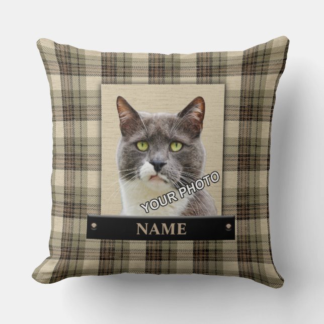 Green Pet Picture classic country style plaid Throw Pillow (Front)