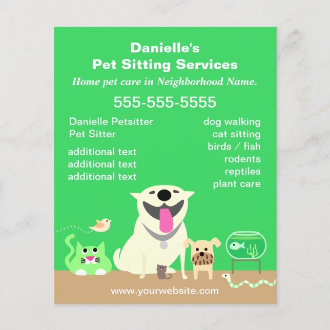 Green Pet Sitter Promotional Flyer (Front)