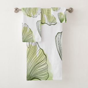 Green petals bath towel set