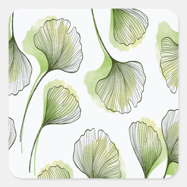 Green petals square sticker (Front)
