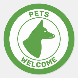 Green Pets Welcome And Dog With Pricked Up Ears Classic Round Sticker