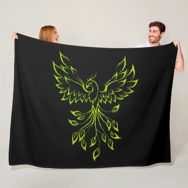Green Phoenix Rises Black Fleece Blanket (In Situ)