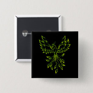 Green Phoenix Rises on Black  2 Inch Square Button