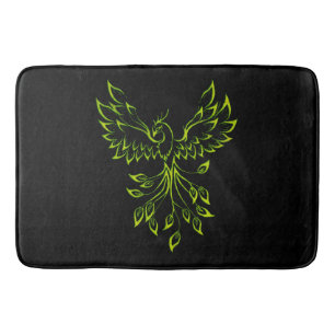 Green Phoenix Rises on Black Bath Mat