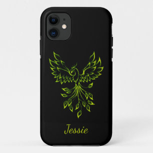 Green Phoenix Rises on Black  iPhone 11 Case