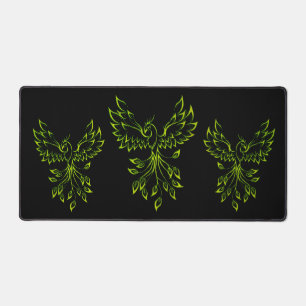 Green Phoenix Rises on Black Desk Mat