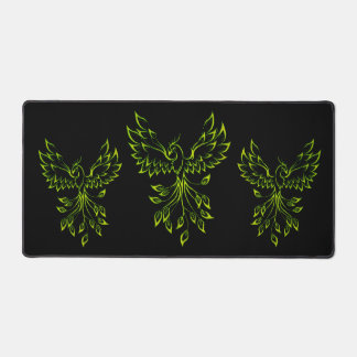 Green Phoenix Rises on Black Desk Mat