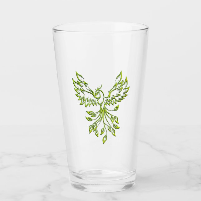 Green Phoenix Rises on Black  Glass (Front)