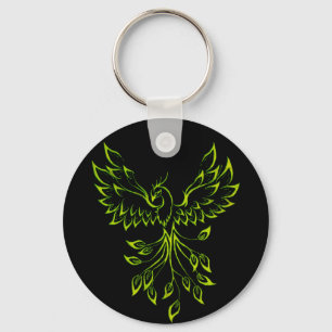 Green Phoenix Rises on Black Keychain