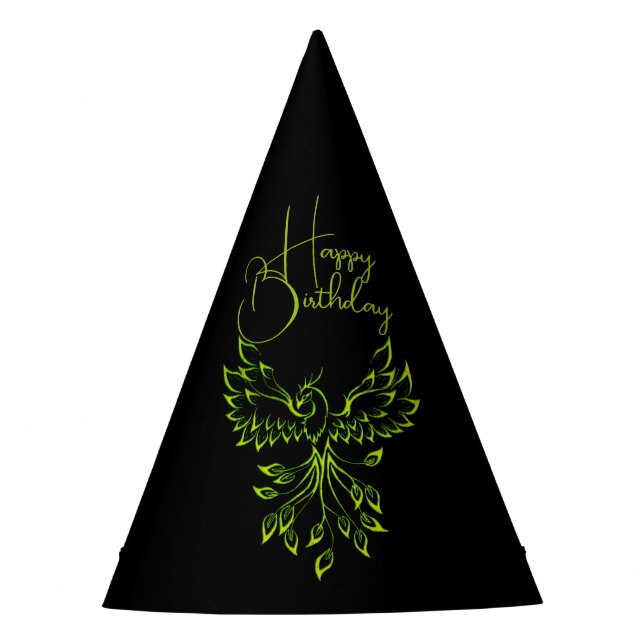 Green Phoenix Rises on Black Party Hat (Front)