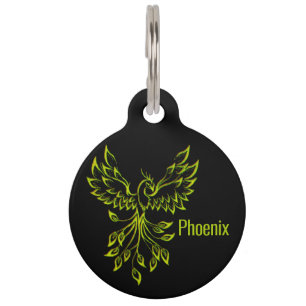 Green Phoenix Rises on Black Pet ID Tag
