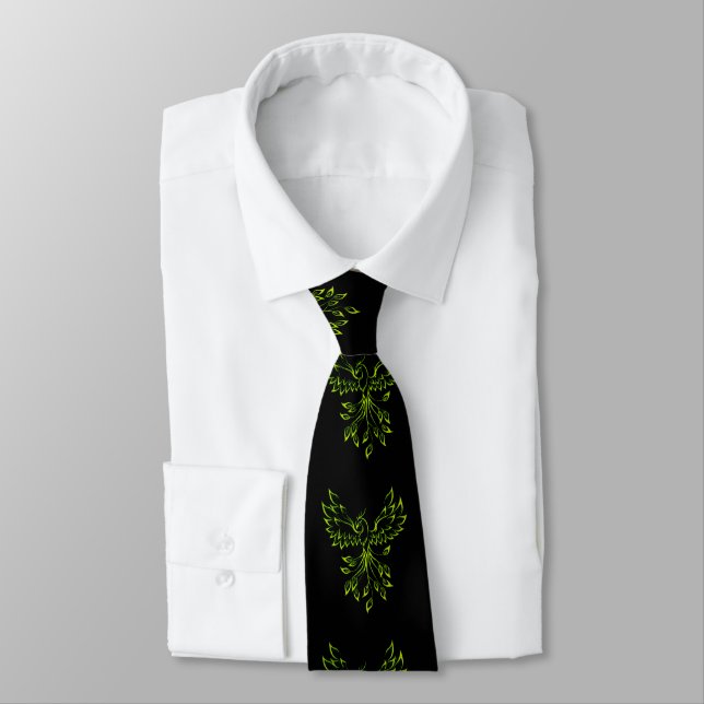 Green Phoenix Rises on Black  Tie (Tied)