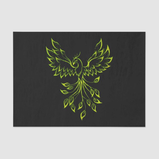 Green Phoenix Rises on Black  Tissue Paper (Front)