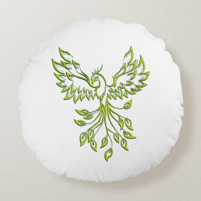 Green Phoenix Rises Round Pillow (Front)