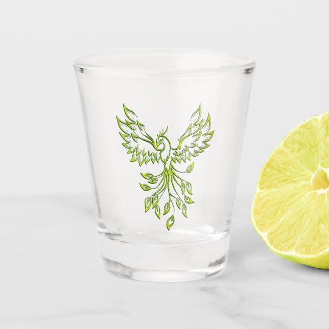 Green Phoenix Rises Shot Glass (Front)