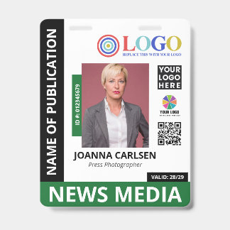 Green Photo & 3 Logo QR Code Press ID Badge