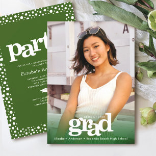 Green photo bold graduation party simple modern invitation