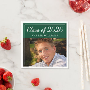 Green Photo Class of 2026 Grad Party Napkin