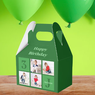 Green Photo Collage Custom Kids Birthday Party Favor Box
