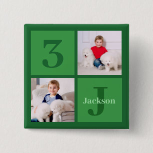 Green  Photo Collage Personalized Birthday Boy 2 Inch Square Button