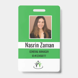 Green   Photo Employee Logo or QR CODE Security Badge