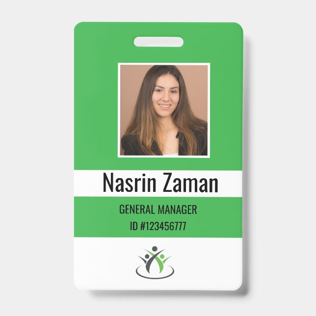 Green | Photo Employee Logo or QR CODE Security Badge (Front)