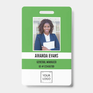 Green   Photo Employee Logo or QR CODE Security Badge