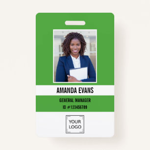 Green   Photo Employee Logo or QR CODE Security Badge