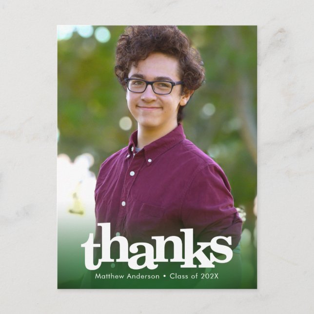 Green photo graduation bold typography thank you postcard (Front)