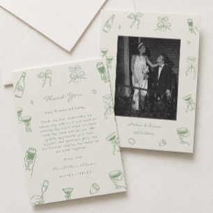 Green Photo Hand Drawn Wedding Thank You Card
