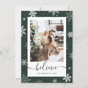 Green Photo Snowflake Believe Holiday Card
