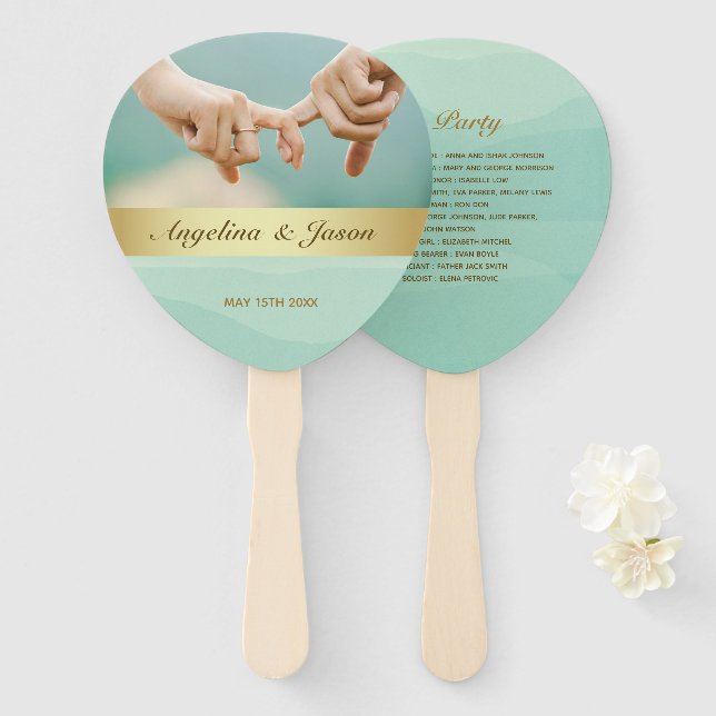 Green Photo Wedding Party Program Hand Fan (Front and Back)