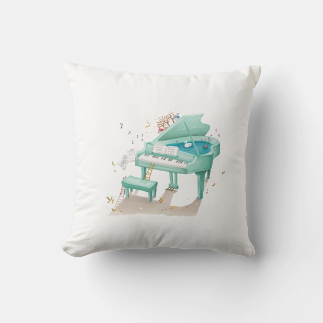 Green piano cartoon illustration throw pillow (Front)