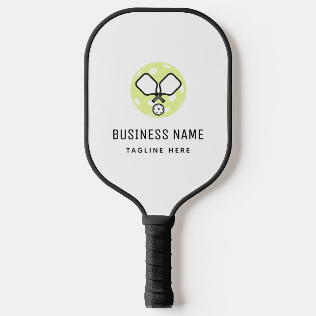 Green Pickleball Logo Business Name & Custom Text Pickleball Paddle (Front)
