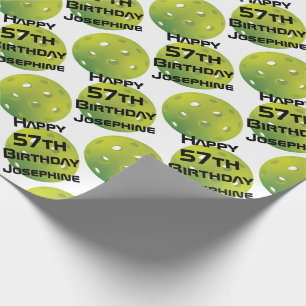 Green pickleballs with custom name and number  wrapping paper