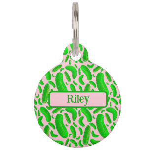 Green Pickles on Soft Pink Background Pet Tag