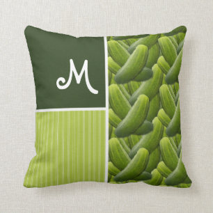 Green Pickles; Pickle Pattern Throw Pillow