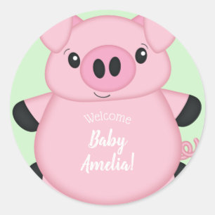 Green Pig Baby Shower Classic Round Sticker