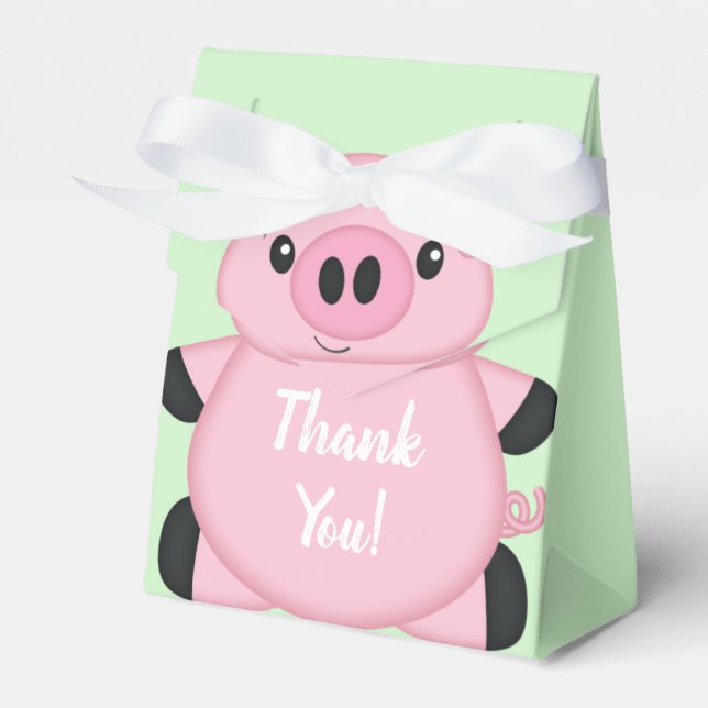 Green Pig Baby Shower Favor Box (Front Side)