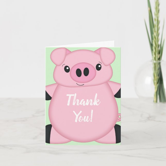 Green Pig Baby Shower Thank You Card (Front)