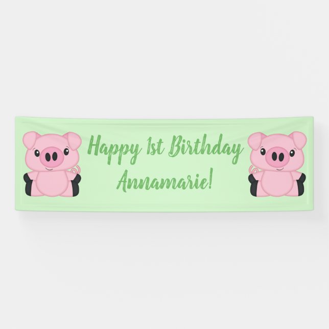 Green Pig Birthday Party Banner (Horizontal)