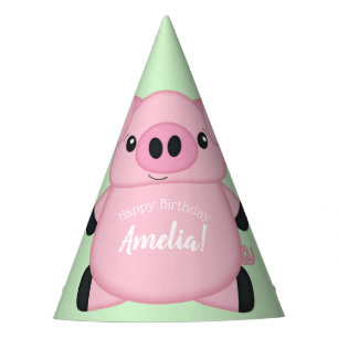 Green Pig Birthday Party Party Hat