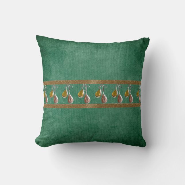 Green Pillow with gold dangles design (Front)