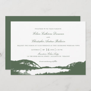 Green Pine and Mountain Lake   Wedding Invitation