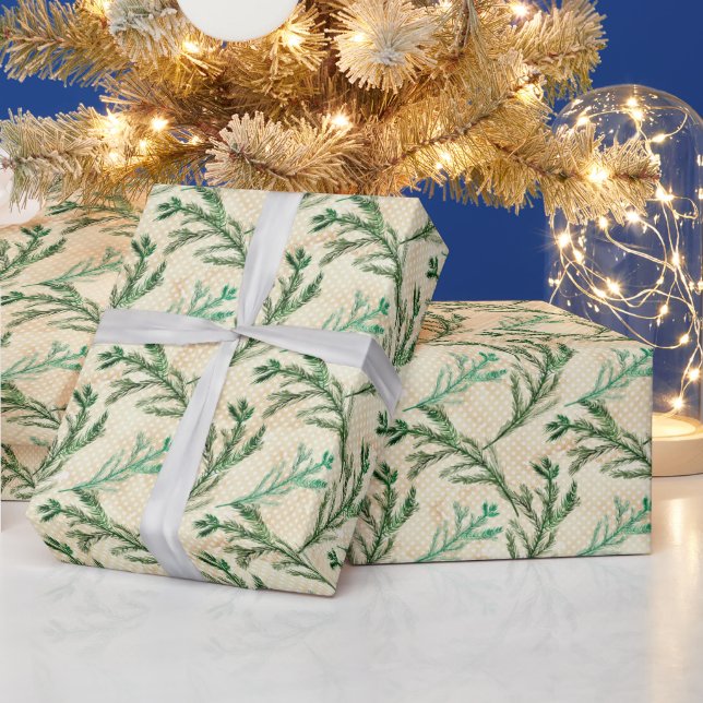 Green Pine Branches Christmas Wrapping Paper (Holidays)