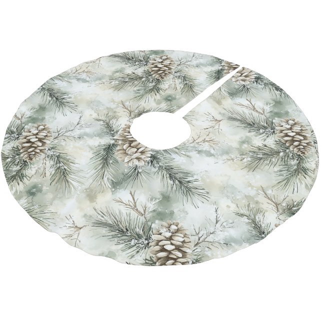 Green Pine Cones Christmas Brushed Polyester Tree Skirt (Angled)